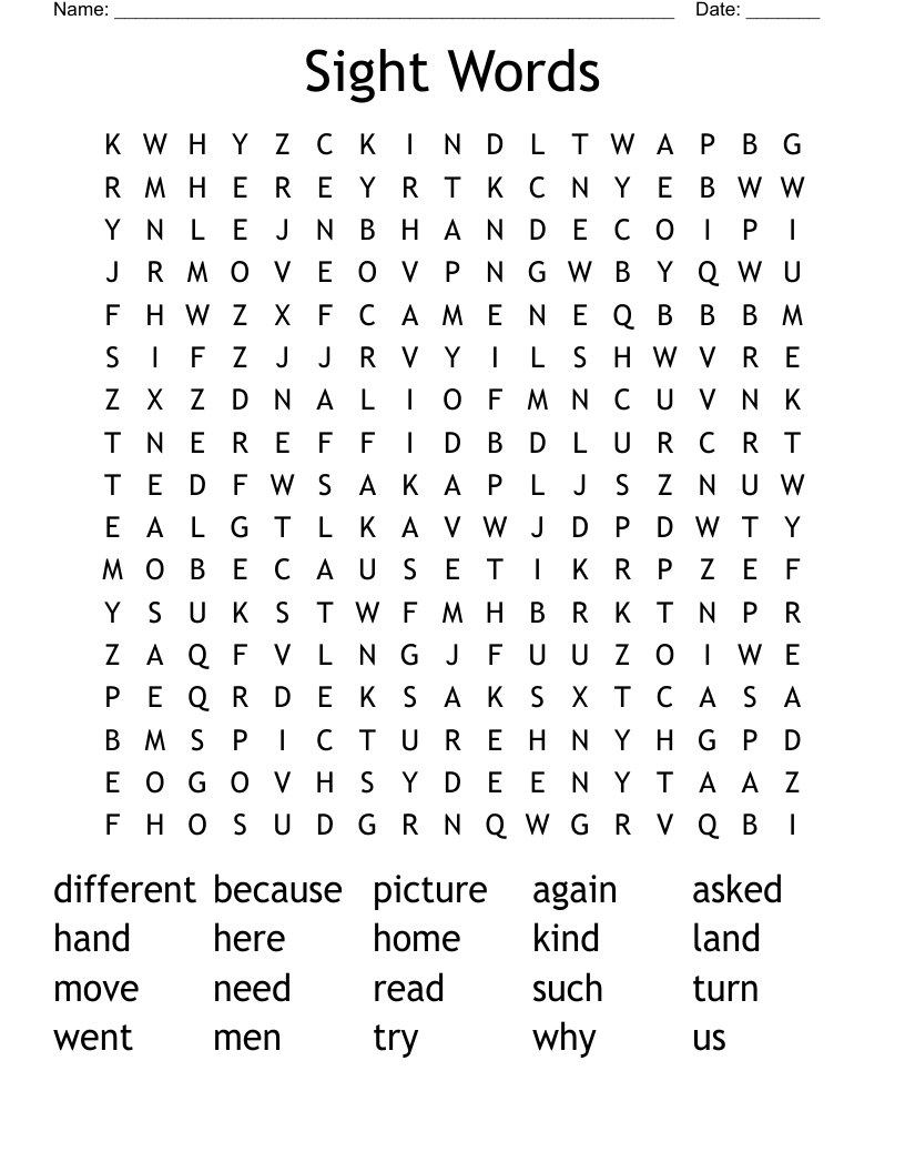 Sight Words Word Search