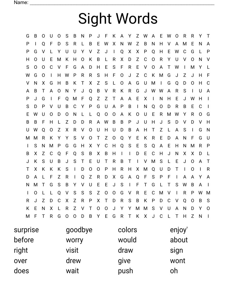 Sight Words Word Search