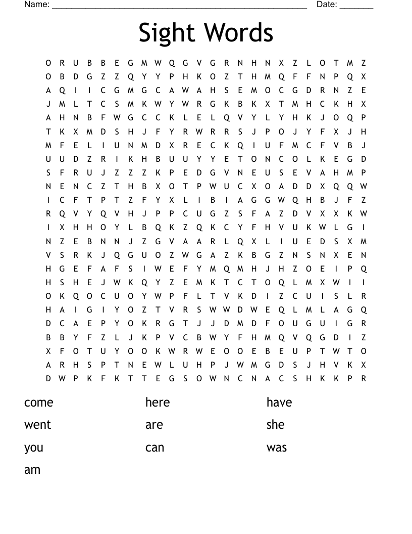 Sight Words Word Search