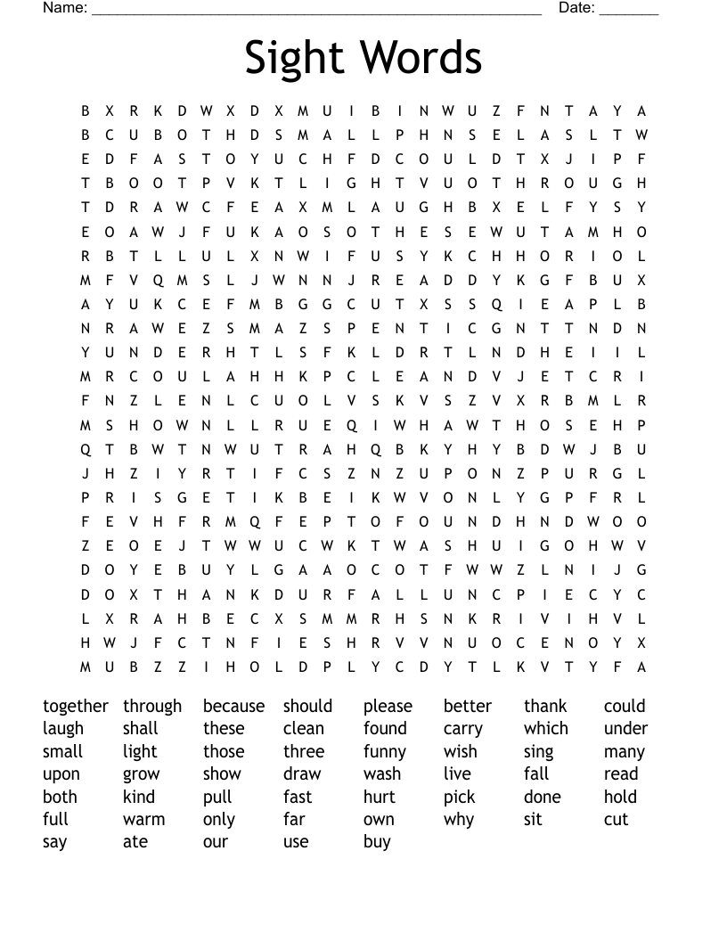 Sight Words Word Search