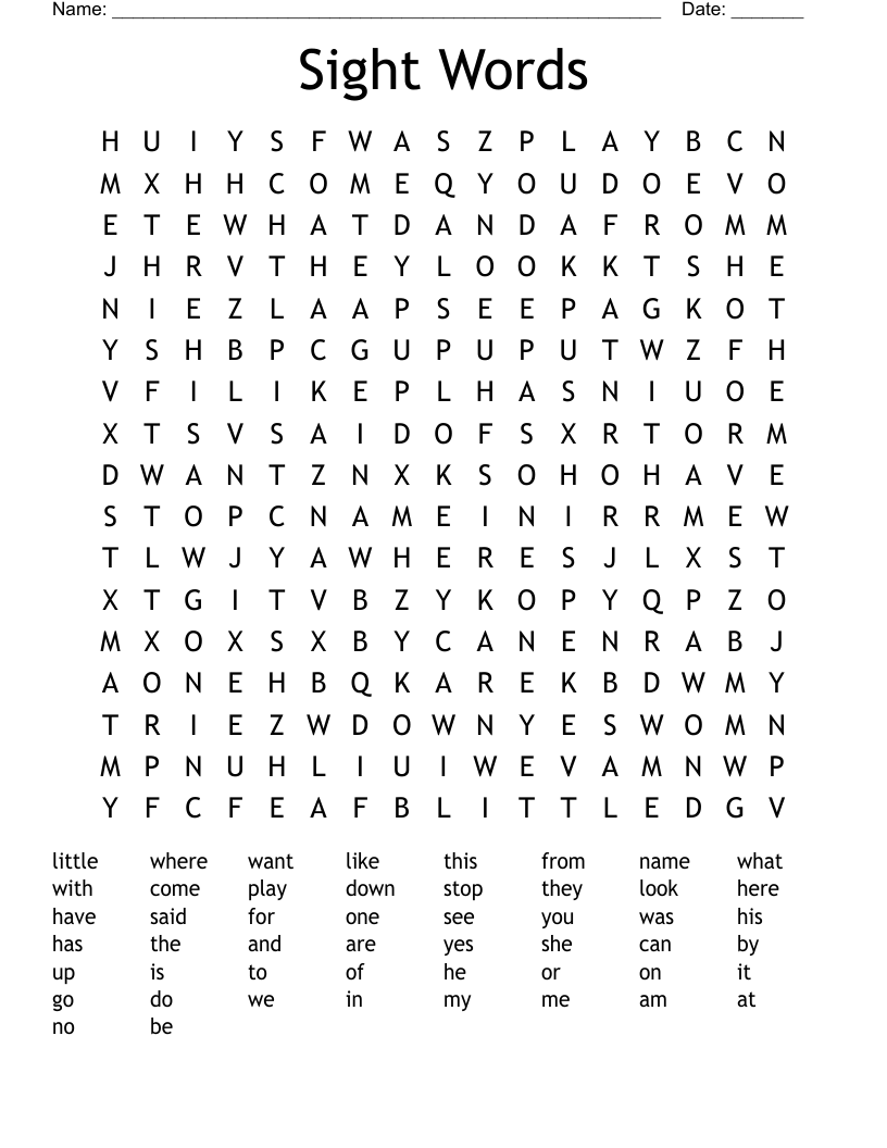 Sight Words Word Search