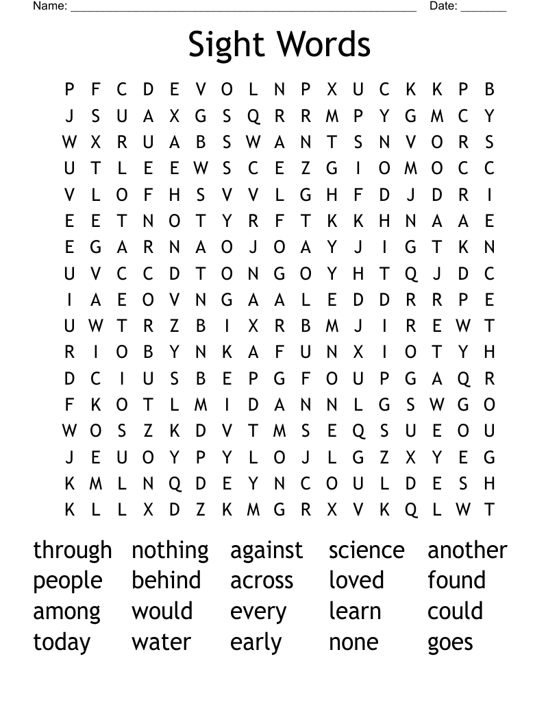 Sight Words Word Search