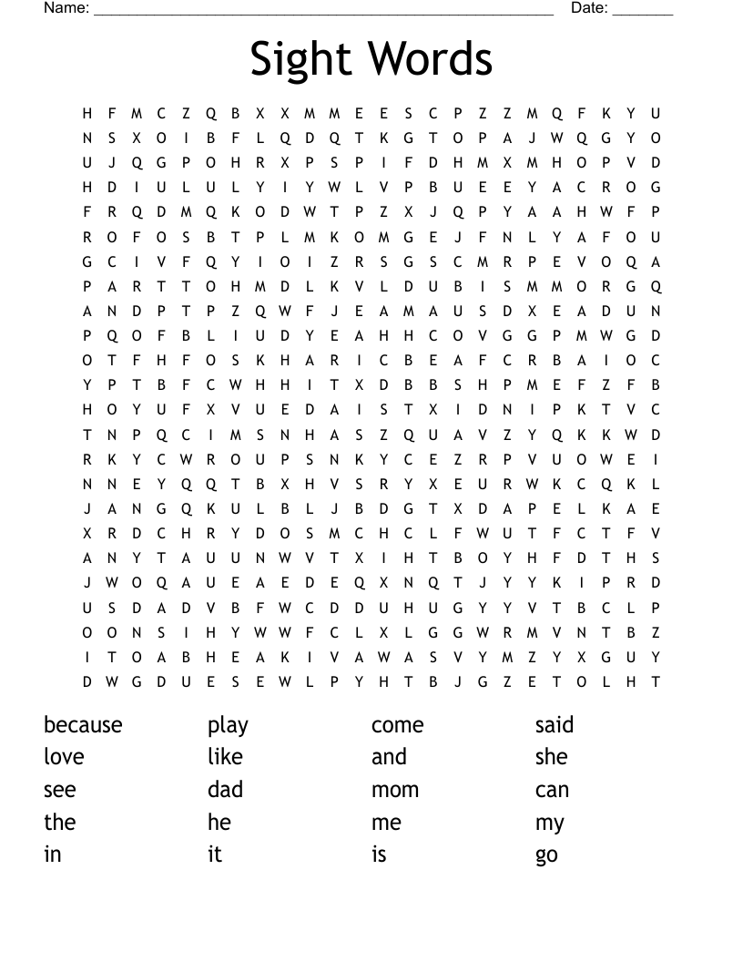 Sight Words Word Search