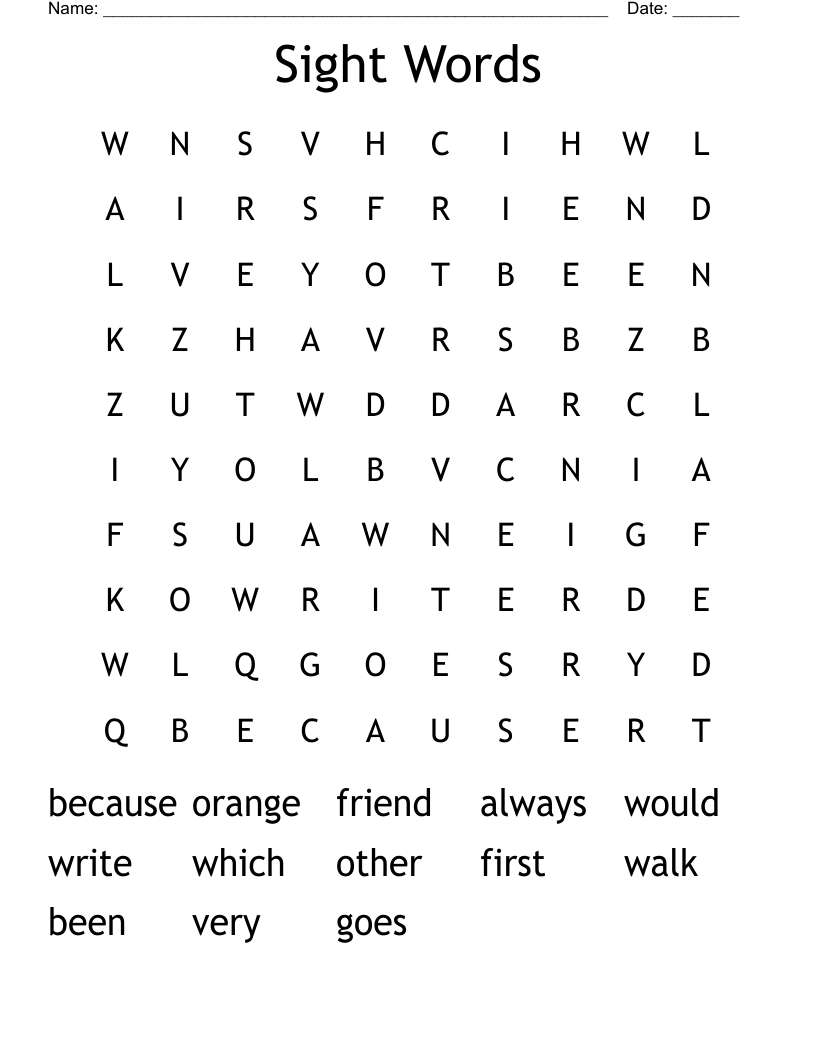 Sight Words Word Search