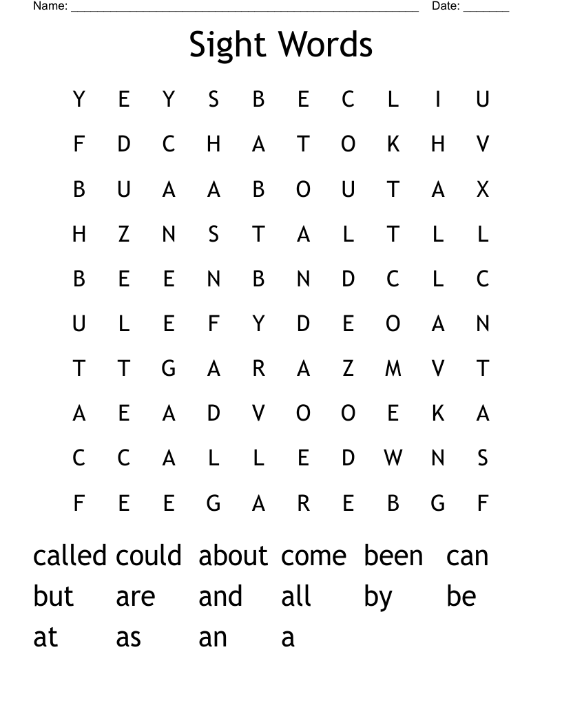 Sight Words Word Search