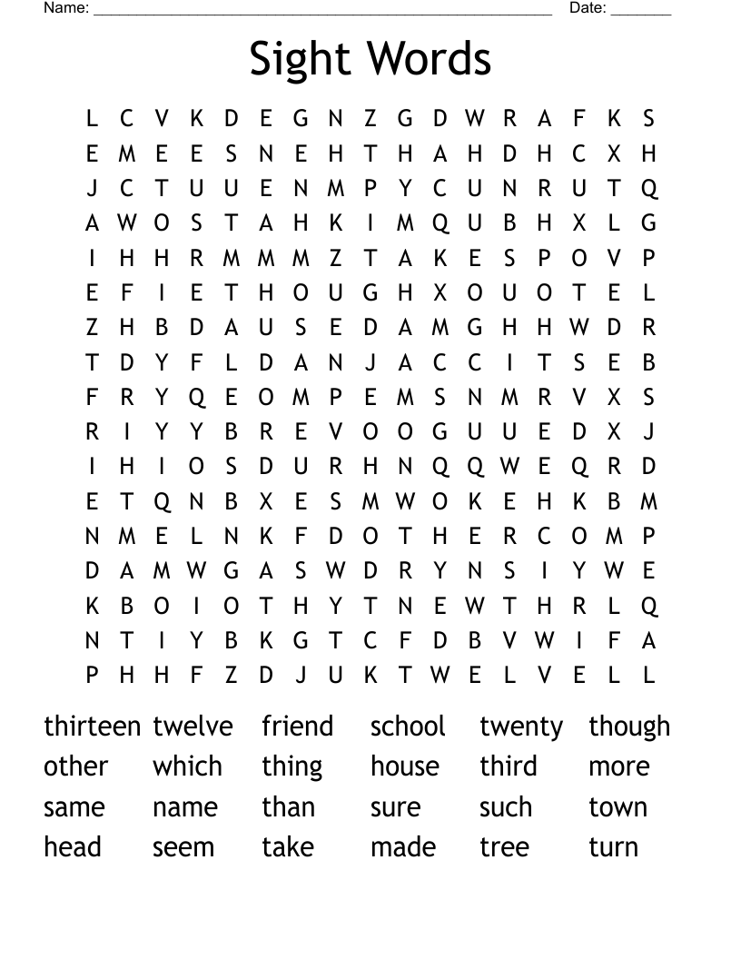 Sight Words Word Search