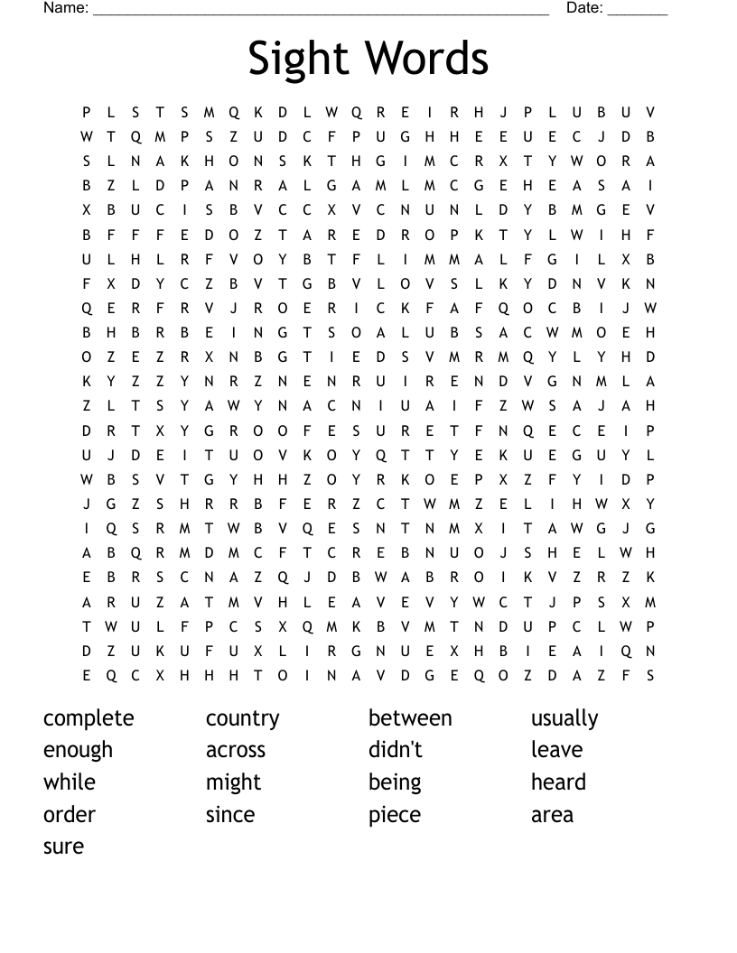 Sight Words Word Search