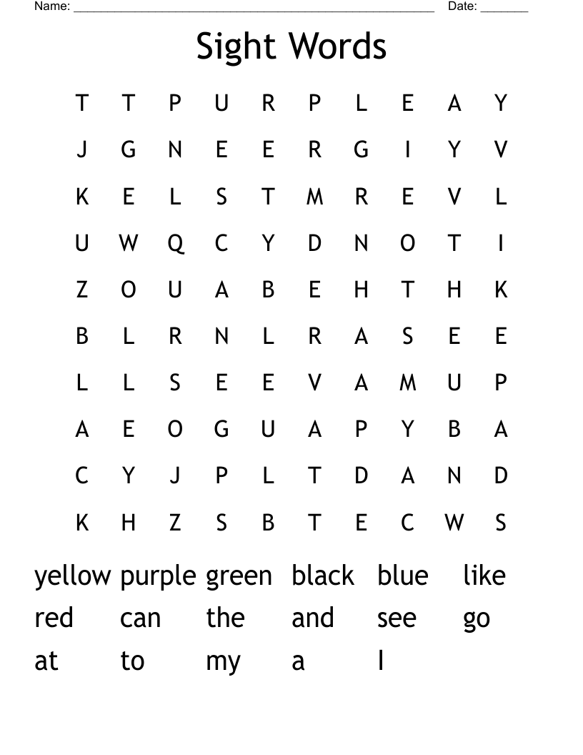 Sight Words Word Search