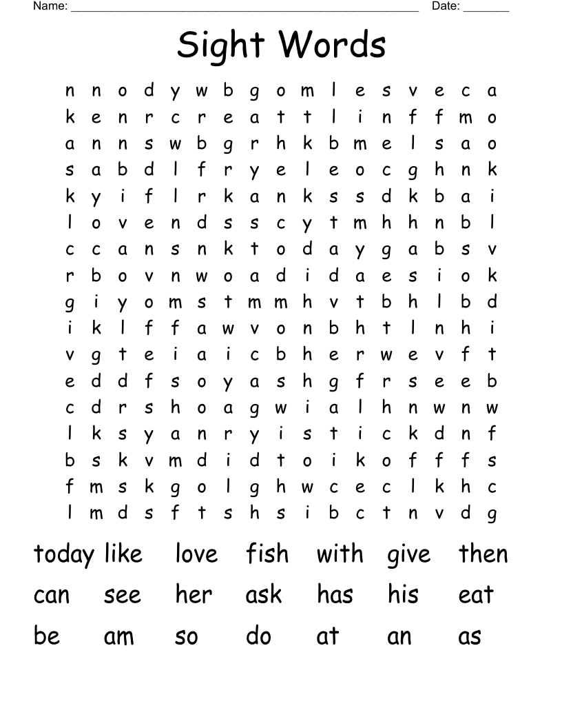 Sight Words Word Search