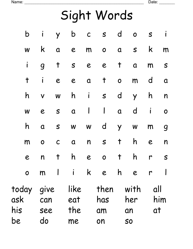 Sight Words Word Search