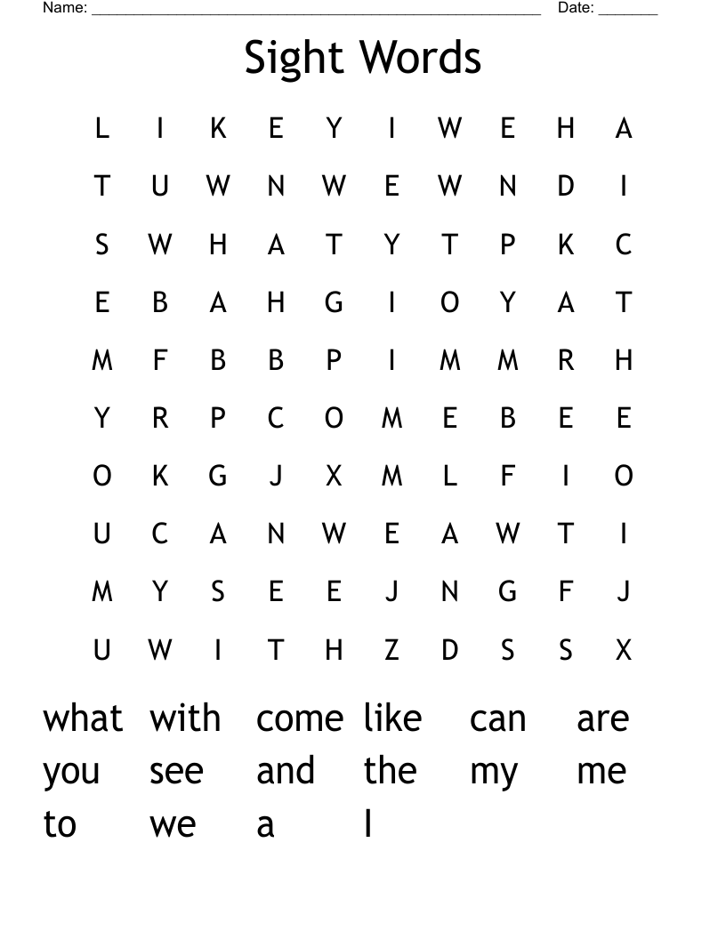 Sight Words Word Search