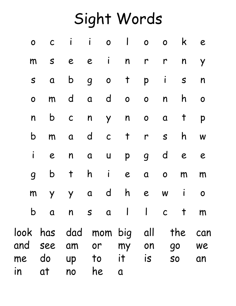 Sight Words Word Search