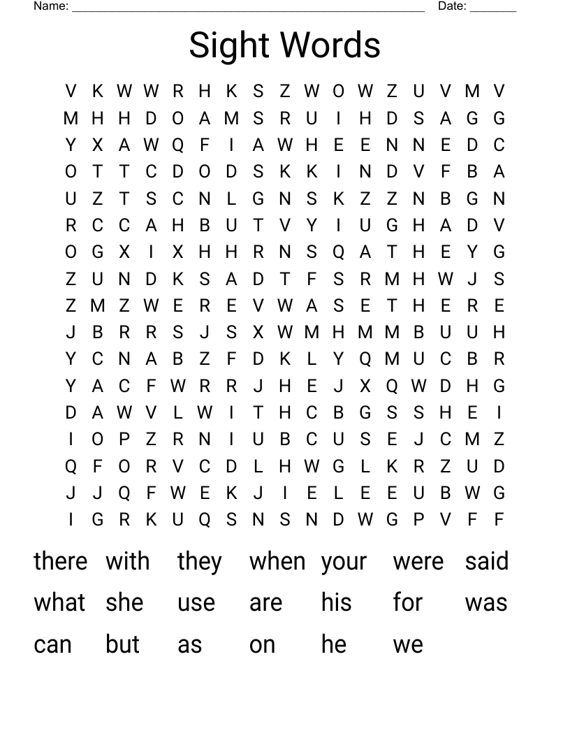 Sight Words Word Search