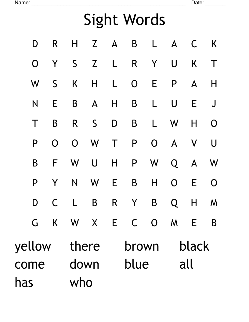 Sight Words Word Search