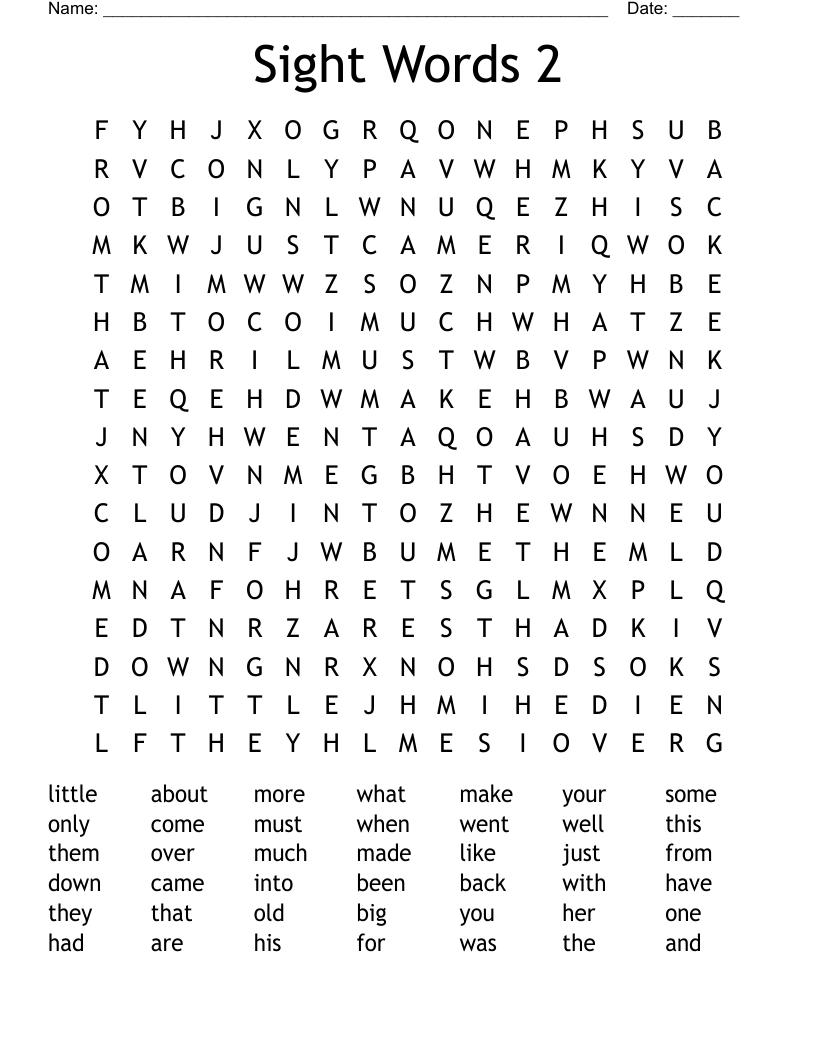 Sight Words 2 Word Search