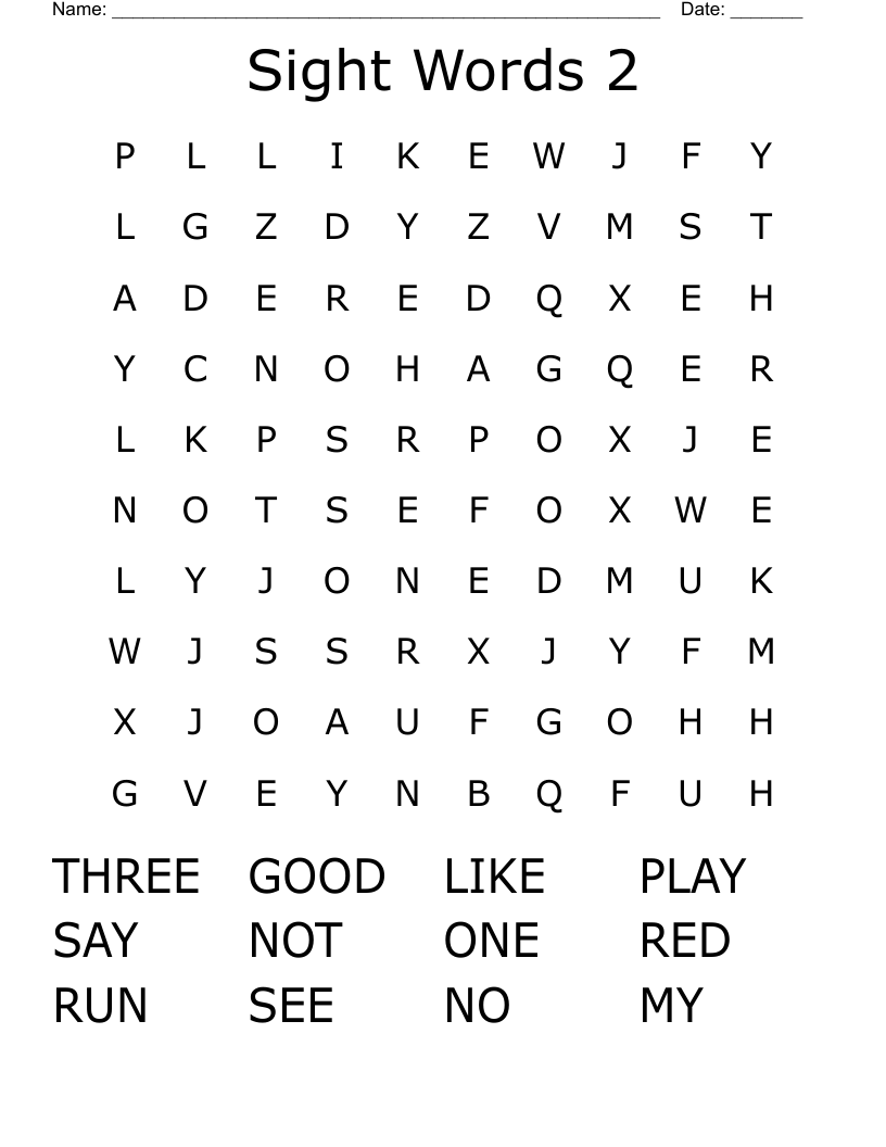 Sight Words 2 Word Search