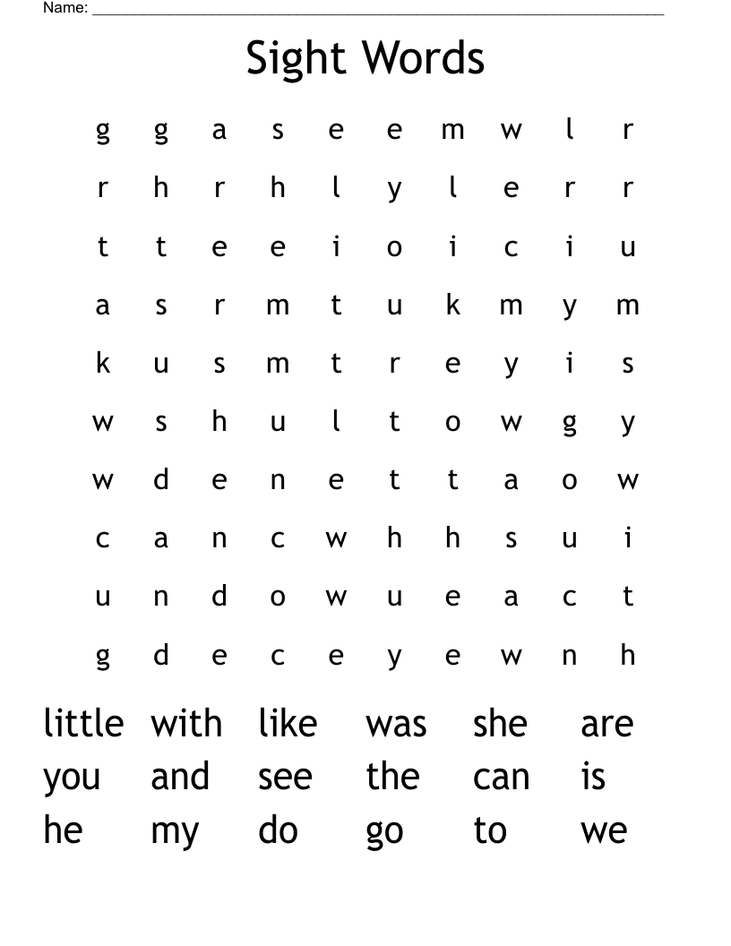 Sight Words Word Search