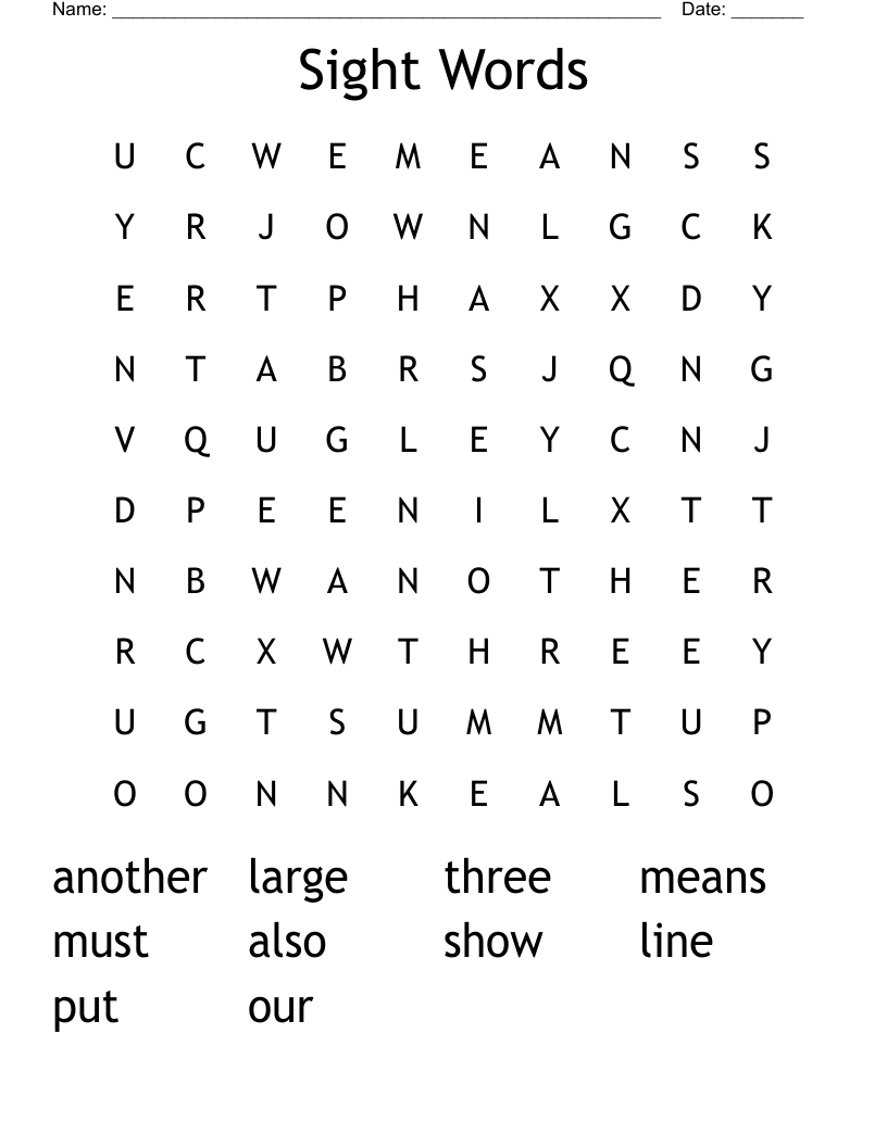 Sight Words Word Search