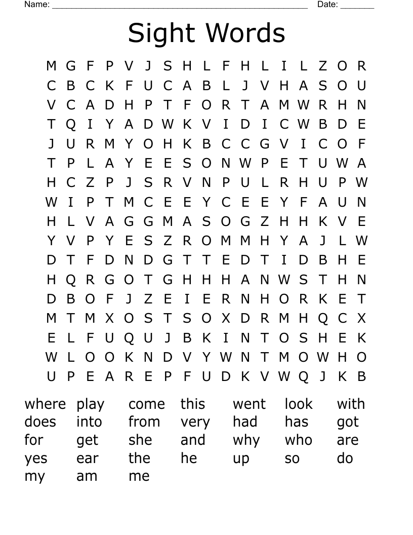Sight Words Word Search