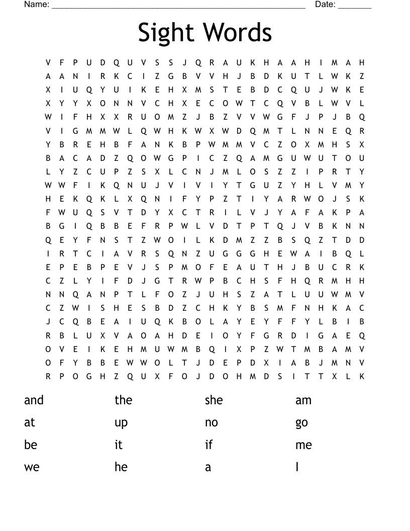 Sight Words Word Search