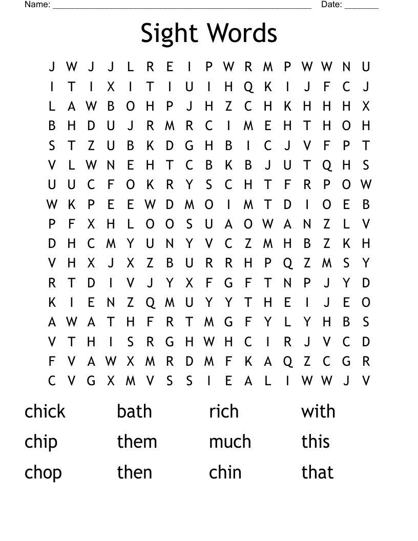 Sight Words Word Search