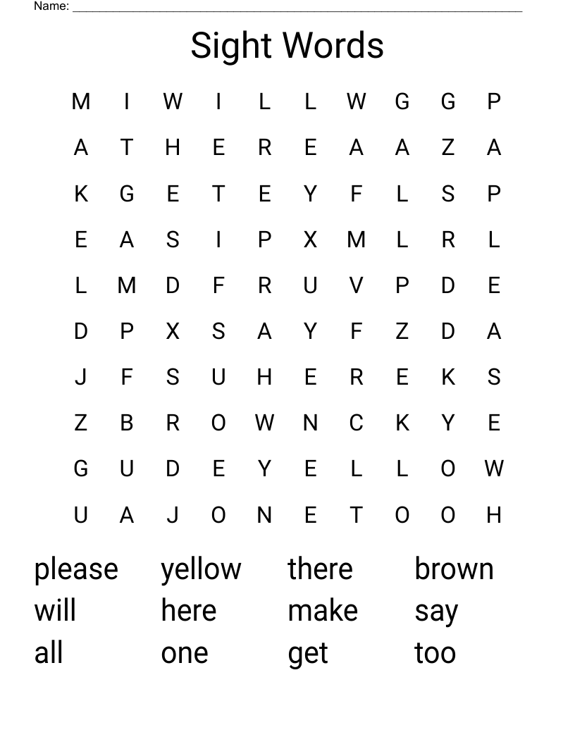 Sight Words Word Search
