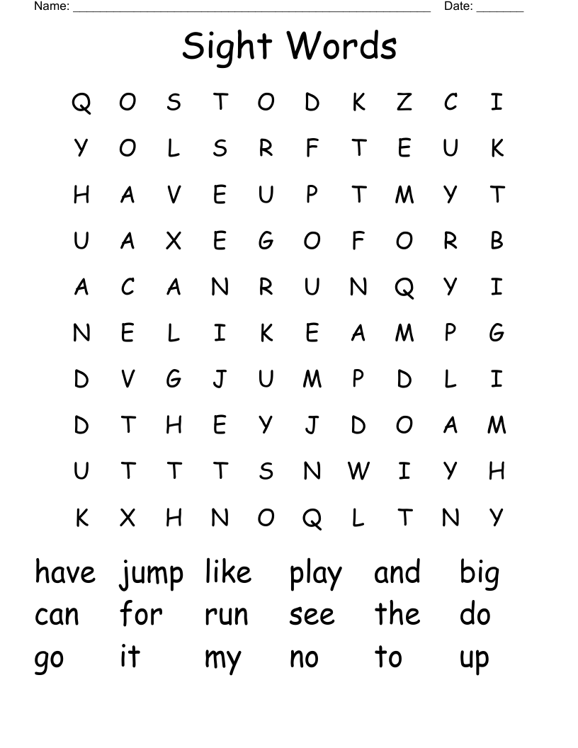 Sight Words Word Search