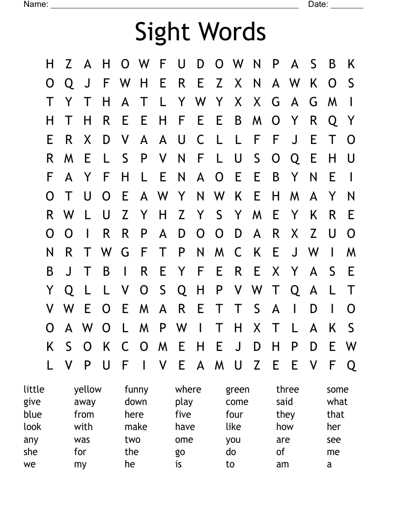 Sight Words Word Search