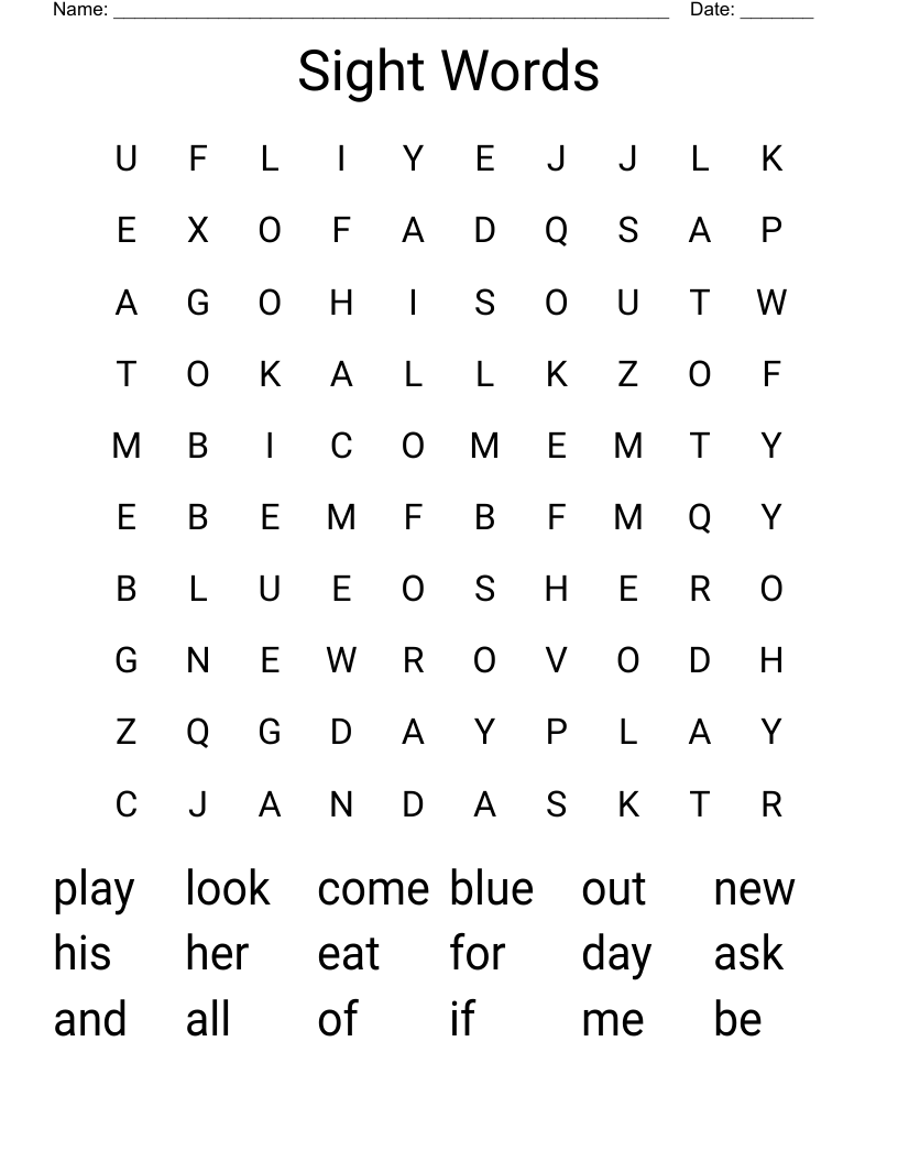 Sight Words Word Search