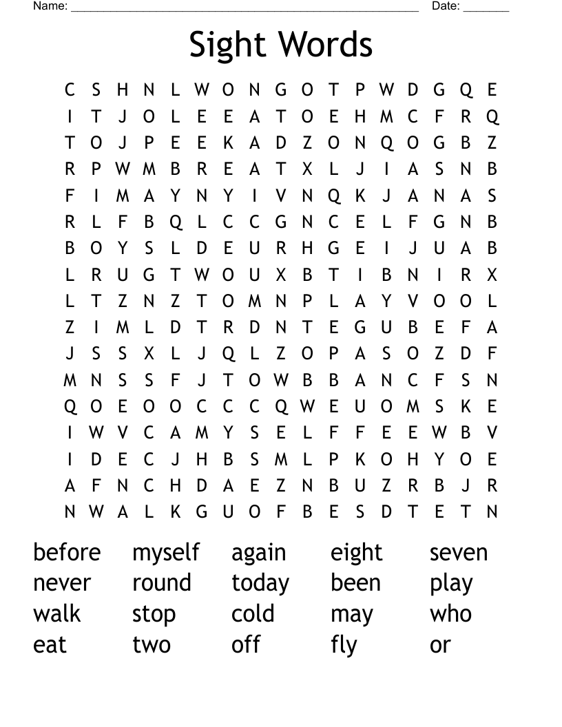 Sight Words Word Search
