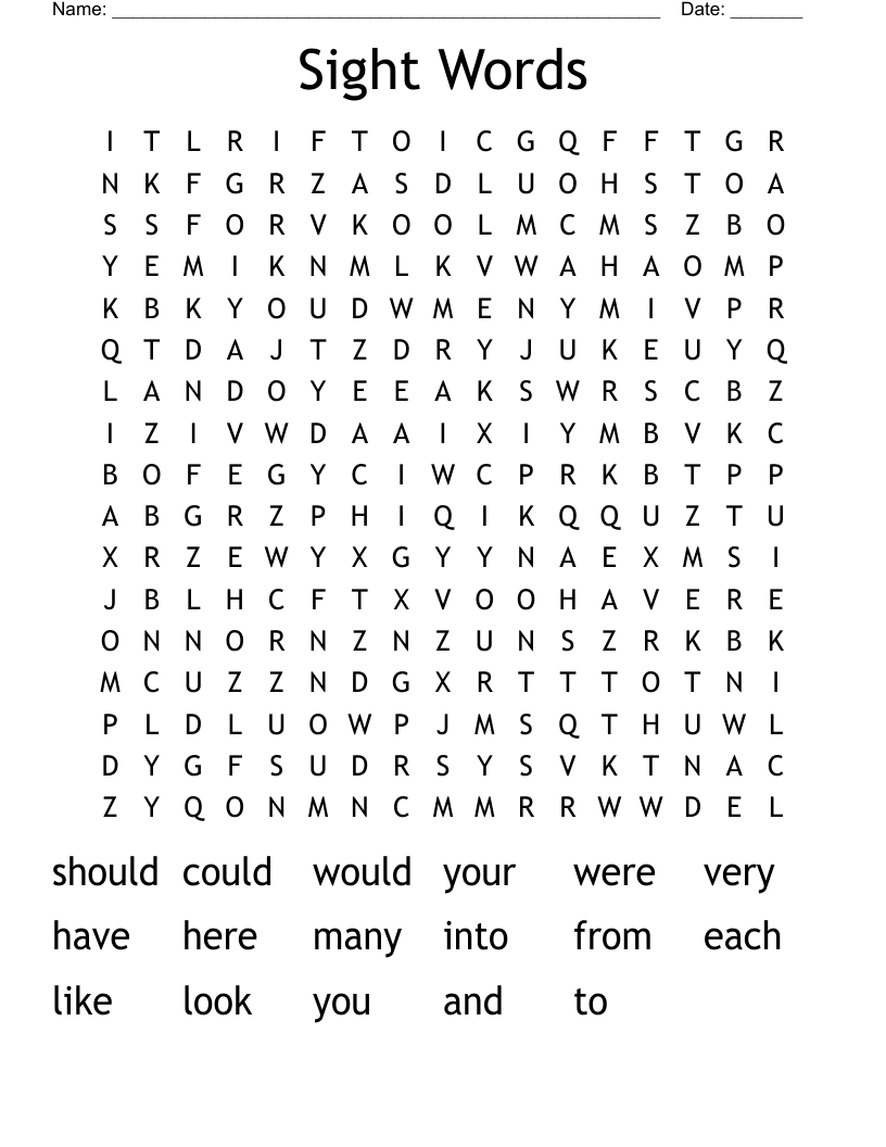 Sight Words Word Search