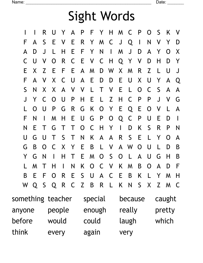 Sight Words Word Search