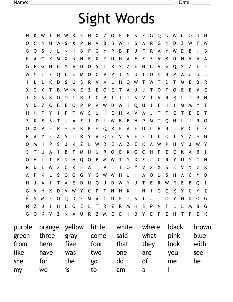 Sight Words Word Search