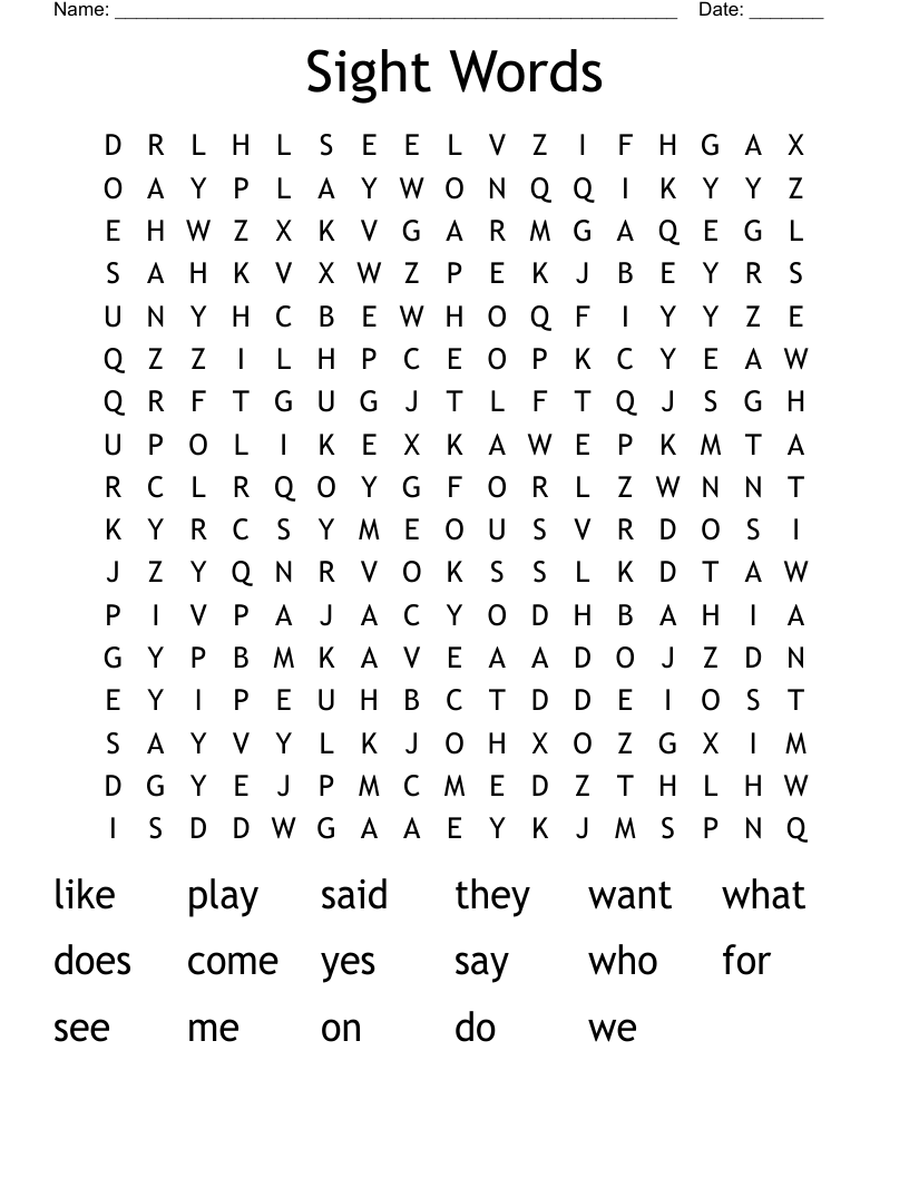 Sight Words Word Search