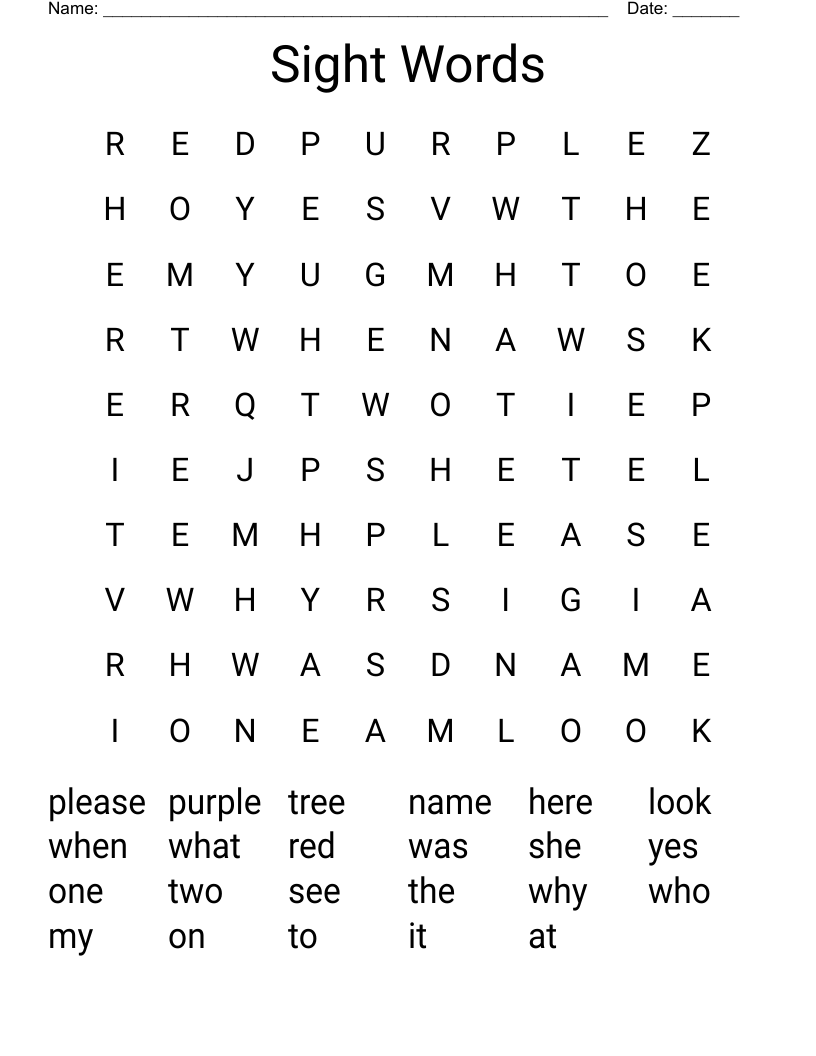 Sight Words Word Search