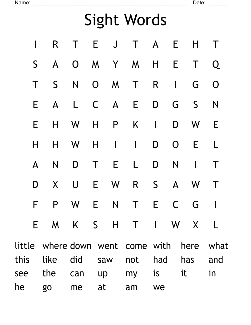 Sight Words Word Search