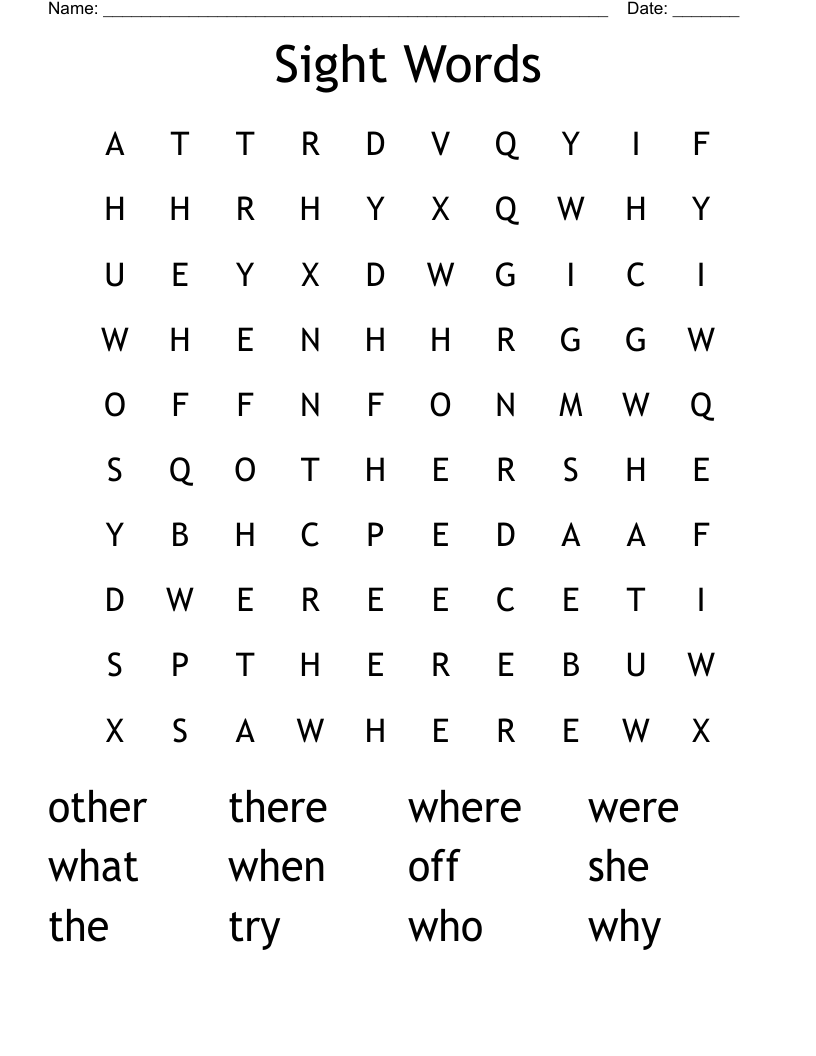 Sight Words Word Search