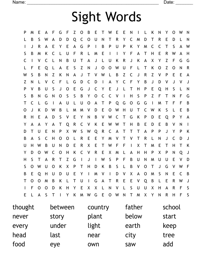 Sight Words Word Search