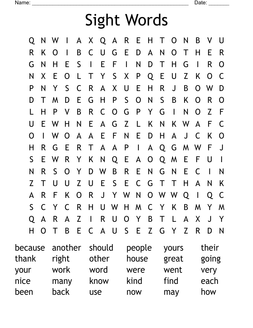 Sight Words Word Search