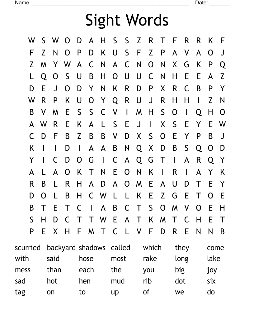 Sight Words Word Search