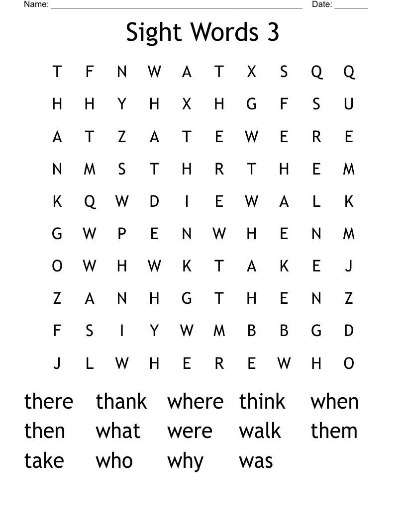 Sight Words 3 Word Search