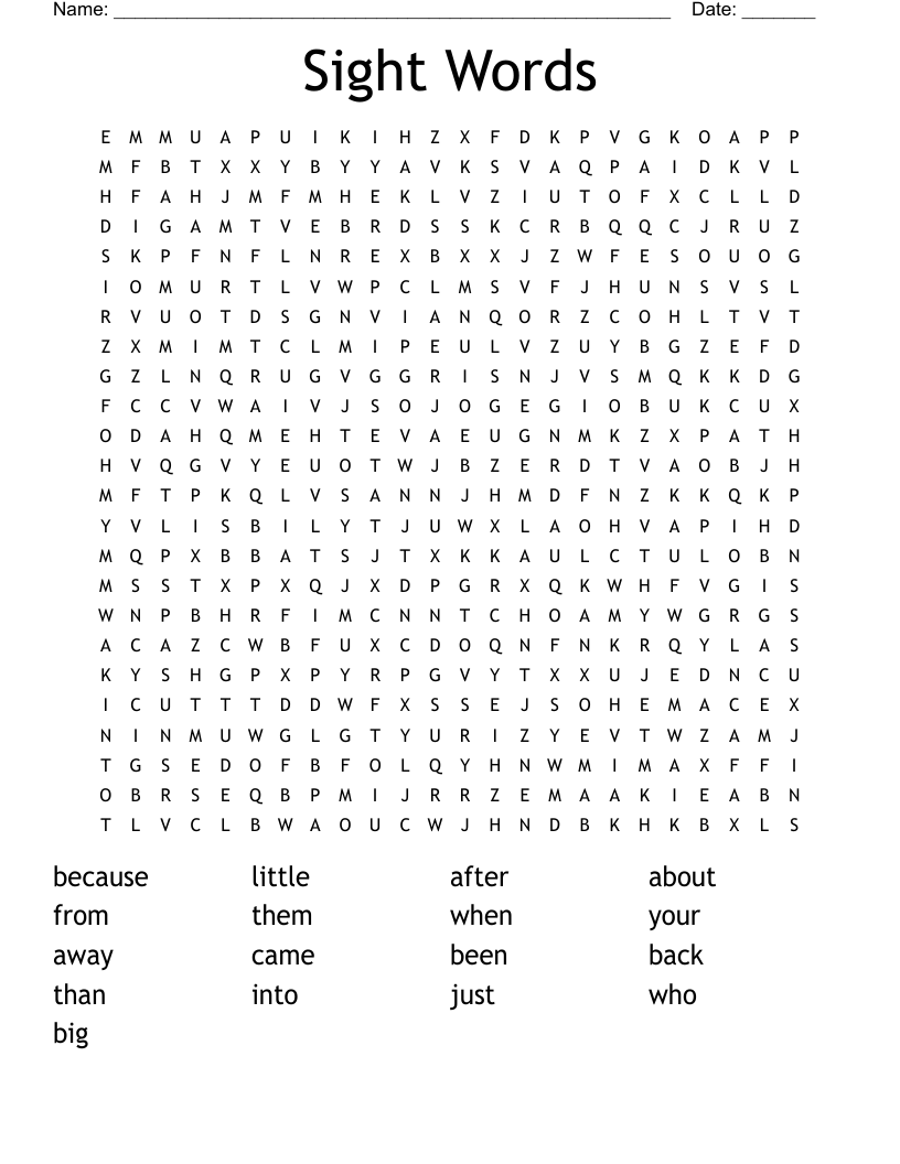 Sight Words Word Search
