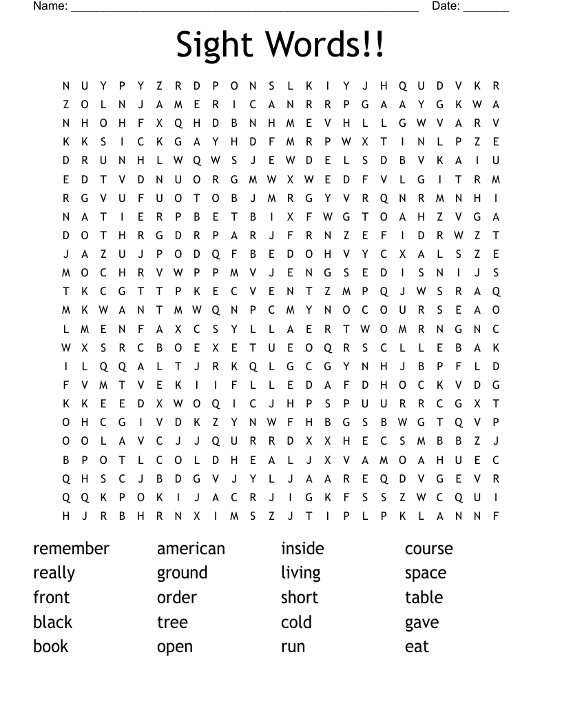 Sight Words!! Word Search