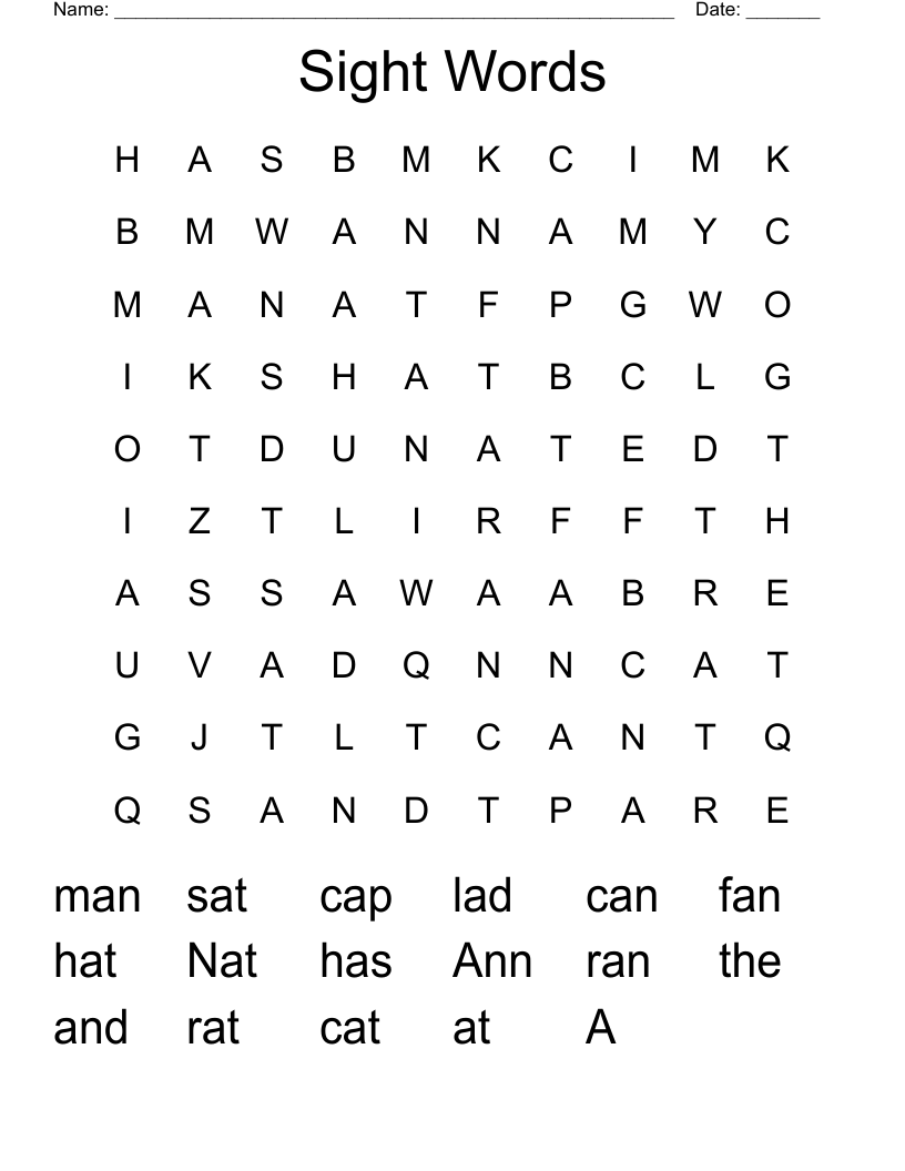 Sight Words Word Search