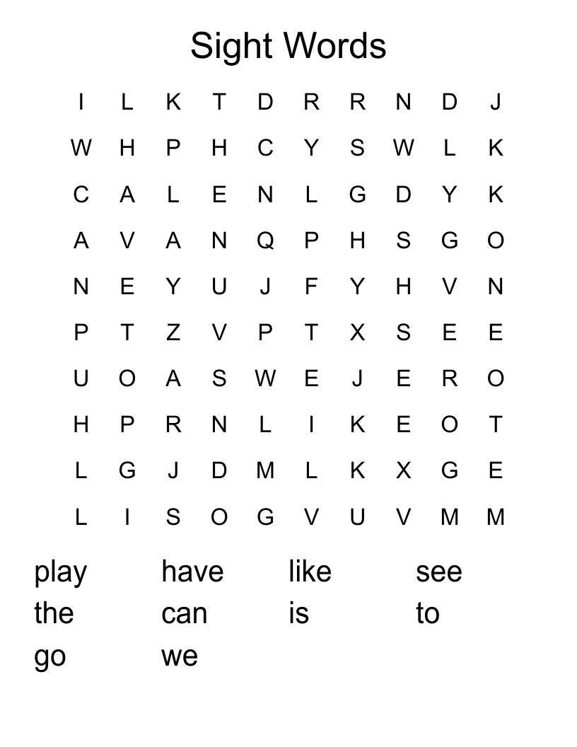 Sight Words Word Search