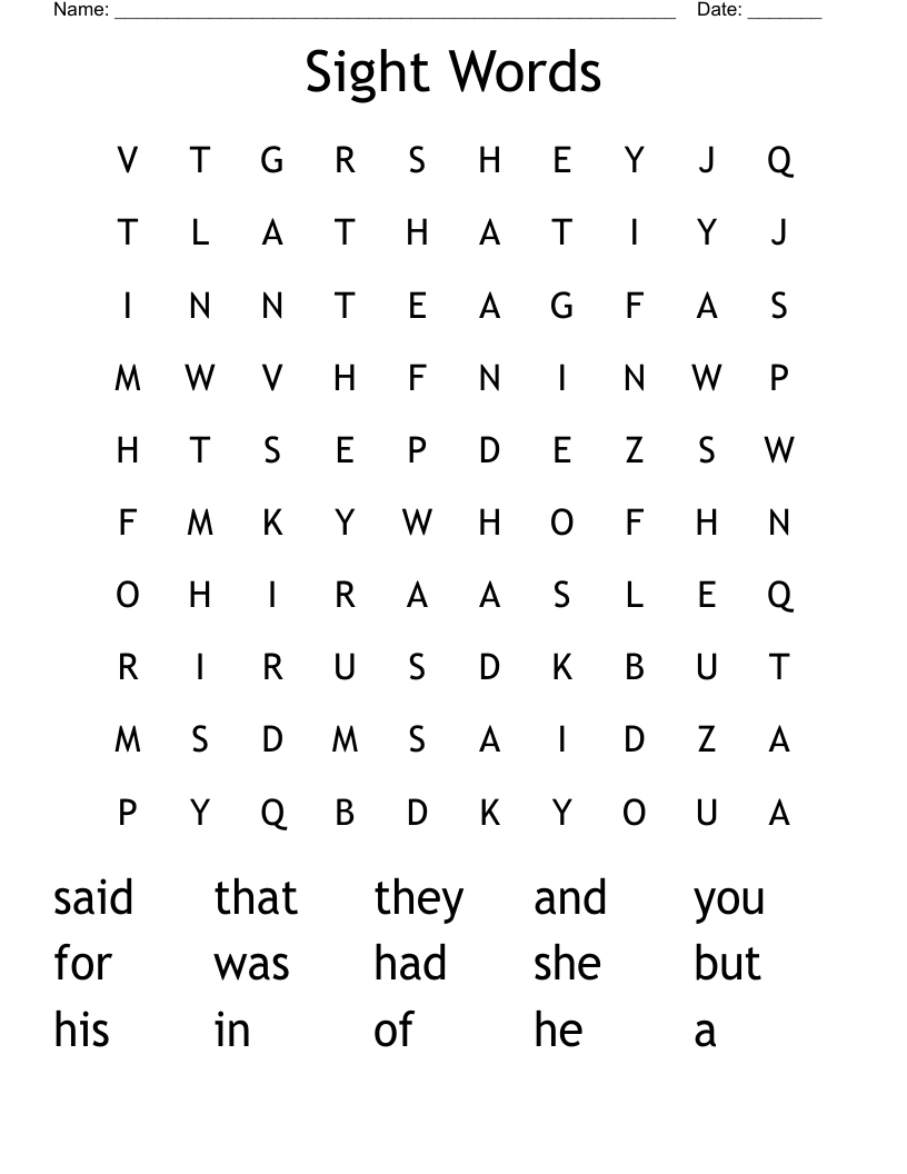 Sight Words Word Search