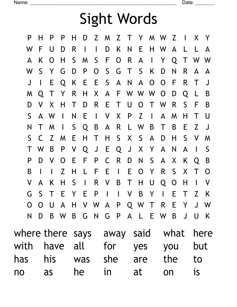 Sight Words Word Search