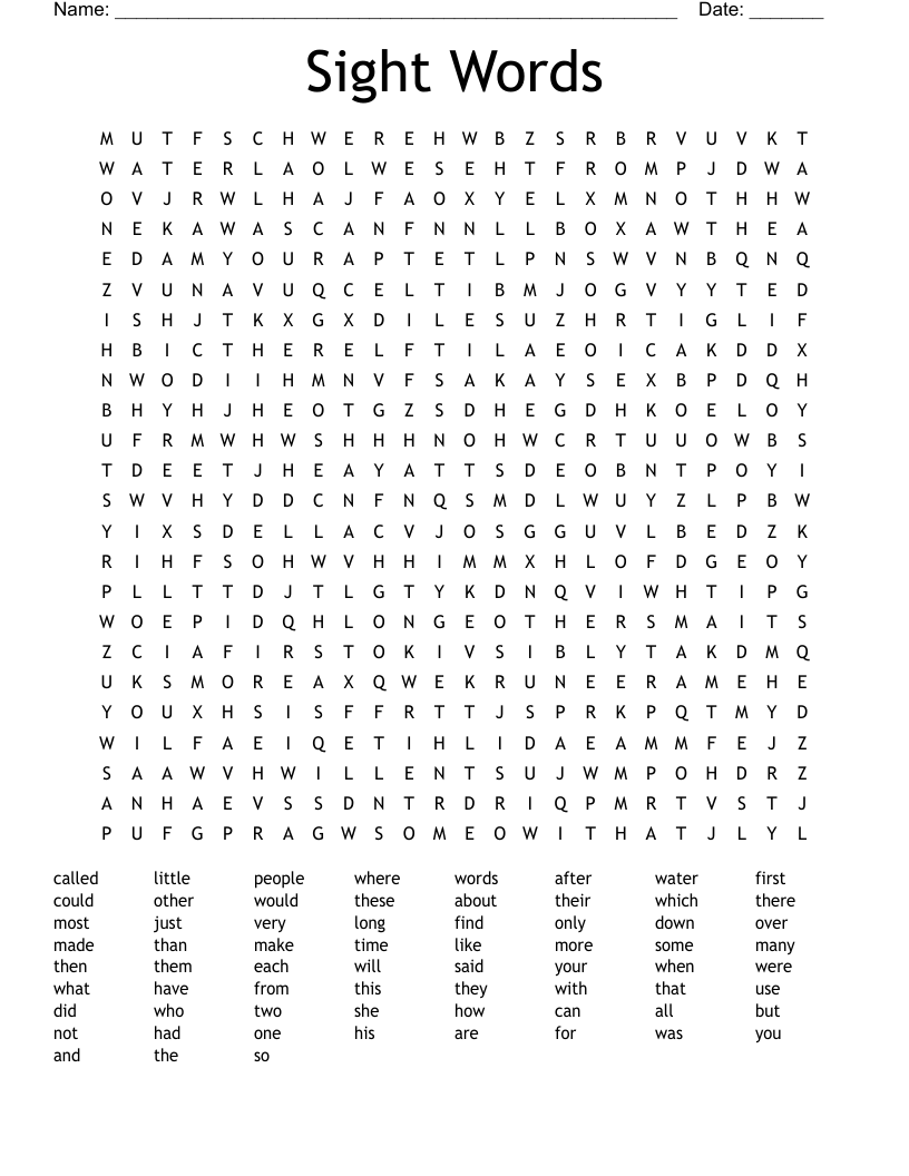 Sight Words Word Search