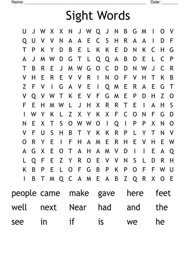 Sight Words Word Search
