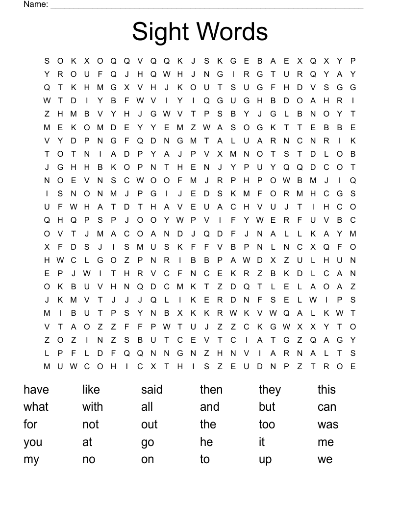 Sight Words Word Search